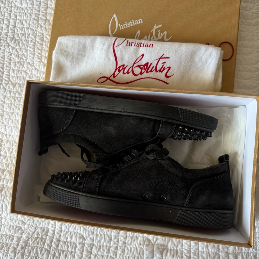 Christian Louboutin Louis junior spikes flat black suede - Picture 3 of 7